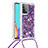Silikon Hülle Handyhülle Gummi Schutzhülle Flexible Tasche Bling-Bling mit Schlüsselband Lanyard S03 für Samsung Galaxy A52s 5G Violett