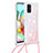 Silikon Hülle Handyhülle Gummi Schutzhülle Flexible Tasche Bling-Bling mit Schlüsselband Lanyard S03 für Samsung Galaxy A71 4G A715 Rosa