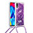 Silikon Hülle Handyhülle Gummi Schutzhülle Flexible Tasche Bling-Bling mit Schlüsselband Lanyard S03 für Samsung Galaxy M10 Violett