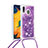 Silikon Hülle Handyhülle Gummi Schutzhülle Flexible Tasche Bling-Bling mit Schlüsselband Lanyard S03 für Samsung Galaxy M10S Violett