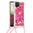 Silikon Hülle Handyhülle Gummi Schutzhülle Flexible Tasche Bling-Bling mit Schlüsselband Lanyard S03 für Samsung Galaxy M12 Pink
