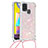 Silikon Hülle Handyhülle Gummi Schutzhülle Flexible Tasche Bling-Bling mit Schlüsselband Lanyard S03 für Samsung Galaxy M31 Prime Edition Rosa