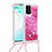 Silikon Hülle Handyhülle Gummi Schutzhülle Flexible Tasche Bling-Bling mit Schlüsselband Lanyard S03 für Samsung Galaxy M80S Pink
