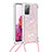 Silikon Hülle Handyhülle Gummi Schutzhülle Flexible Tasche Bling-Bling mit Schlüsselband Lanyard S03 für Samsung Galaxy S20 FE 5G Rosa