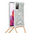Silikon Hülle Handyhülle Gummi Schutzhülle Flexible Tasche Bling-Bling mit Schlüsselband Lanyard S03 für Samsung Galaxy S20 FE 5G Silber