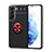 Silikon Hülle Handyhülle Ultra Dünn Schutzhülle Tasche Flexible mit Magnetisch Fingerring Ständer A03 für Samsung Galaxy S21 FE 5G Rot und Schwarz