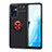 Silikon Hülle Handyhülle Ultra Dünn Schutzhülle Tasche Flexible mit Magnetisch Fingerring Ständer JM1 für Oppo Reno7 5G Rot und Schwarz