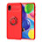 Silikon Hülle Handyhülle Ultra Dünn Schutzhülle Tasche Flexible mit Magnetisch Fingerring Ständer JM1 für Samsung Galaxy A01 Core Rot