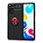 Silikon Hülle Handyhülle Ultra Dünn Schutzhülle Tasche Flexible mit Magnetisch Fingerring Ständer SD2 für Xiaomi Redmi Note 11 4G (2022) Rot und Schwarz