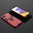 Silikon Hülle Handyhülle und Kunststoff Schutzhülle Hartschalen Tasche mit Magnetisch Fingerring Ständer für Samsung Galaxy F42 5G Rot