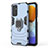 Silikon Hülle Handyhülle und Kunststoff Schutzhülle Hartschalen Tasche mit Magnetisch Fingerring Ständer für Samsung Galaxy M23 5G Blau