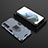 Silikon Hülle Handyhülle und Kunststoff Schutzhülle Hartschalen Tasche mit Magnetisch Fingerring Ständer für Samsung Galaxy S21 FE 5G Blau
