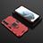 Silikon Hülle Handyhülle und Kunststoff Schutzhülle Hartschalen Tasche mit Magnetisch Fingerring Ständer für Samsung Galaxy S21 FE 5G Rot