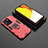 Silikon Hülle Handyhülle und Kunststoff Schutzhülle Hartschalen Tasche mit Magnetisch Fingerring Ständer für Vivo Y35 4G Rot