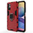 Silikon Hülle Handyhülle und Kunststoff Schutzhülle Hartschalen Tasche mit Magnetisch Fingerring Ständer für Xiaomi Redmi Note 10 5G Rot