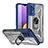 Silikon Hülle Handyhülle und Kunststoff Schutzhülle Hartschalen Tasche mit Magnetisch Fingerring Ständer J01S für Samsung Galaxy A32 4G Blau
