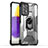 Silikon Hülle Handyhülle und Kunststoff Schutzhülle Hartschalen Tasche mit Magnetisch Fingerring Ständer J01S für Samsung Galaxy A72 5G Schwarz