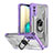 Silikon Hülle Handyhülle und Kunststoff Schutzhülle Hartschalen Tasche mit Magnetisch Fingerring Ständer J01S für Samsung Galaxy M02 Violett