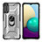 Silikon Hülle Handyhülle und Kunststoff Schutzhülle Hartschalen Tasche mit Magnetisch Fingerring Ständer J02S für Samsung Galaxy A02