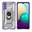 Silikon Hülle Handyhülle und Kunststoff Schutzhülle Hartschalen Tasche mit Magnetisch Fingerring Ständer J02S für Samsung Galaxy A02 Violett