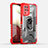 Silikon Hülle Handyhülle und Kunststoff Schutzhülle Hartschalen Tasche mit Magnetisch Fingerring Ständer J02S für Samsung Galaxy F12 Rot