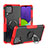 Silikon Hülle Handyhülle und Kunststoff Schutzhülle Hartschalen Tasche mit Magnetisch Fingerring Ständer JX1 für Samsung Galaxy A22 4G Rot