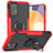 Silikon Hülle Handyhülle und Kunststoff Schutzhülle Hartschalen Tasche mit Magnetisch Fingerring Ständer JX1 für Samsung Galaxy A72 4G Rot