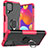 Silikon Hülle Handyhülle und Kunststoff Schutzhülle Hartschalen Tasche mit Magnetisch Fingerring Ständer JX1 für Samsung Galaxy F62 5G Pink