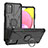 Silikon Hülle Handyhülle und Kunststoff Schutzhülle Hartschalen Tasche mit Magnetisch Fingerring Ständer JX3 für Samsung Galaxy A02s Schwarz