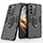 Silikon Hülle Handyhülle und Kunststoff Schutzhülle Hartschalen Tasche mit Magnetisch Fingerring Ständer KC1 für Vivo V27e 5G Schwarz