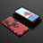 Silikon Hülle Handyhülle und Kunststoff Schutzhülle Hartschalen Tasche mit Magnetisch Fingerring Ständer KC1 für Xiaomi Poco M5S Rot