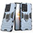 Silikon Hülle Handyhülle und Kunststoff Schutzhülle Hartschalen Tasche mit Magnetisch Fingerring Ständer KC2 für Vivo iQOO 10 5G Blau