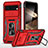 Silikon Hülle Handyhülle und Kunststoff Schutzhülle Hartschalen Tasche mit Magnetisch Fingerring Ständer MQ1 für Google Pixel 8 Pro 5G Rot