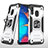 Silikon Hülle Handyhülle und Kunststoff Schutzhülle Hartschalen Tasche mit Magnetisch Fingerring Ständer MQ1 für Samsung Galaxy A20 Silber