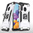 Silikon Hülle Handyhülle und Kunststoff Schutzhülle Hartschalen Tasche mit Magnetisch Fingerring Ständer MQ1 für Samsung Galaxy A21