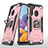 Silikon Hülle Handyhülle und Kunststoff Schutzhülle Hartschalen Tasche mit Magnetisch Fingerring Ständer MQ1 für Samsung Galaxy A21 Rosegold