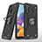Silikon Hülle Handyhülle und Kunststoff Schutzhülle Hartschalen Tasche mit Magnetisch Fingerring Ständer MQ1 für Samsung Galaxy A21 Schwarz