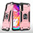 Silikon Hülle Handyhülle und Kunststoff Schutzhülle Hartschalen Tasche mit Magnetisch Fingerring Ständer MQ1 für Samsung Galaxy A70 Rosegold