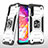 Silikon Hülle Handyhülle und Kunststoff Schutzhülle Hartschalen Tasche mit Magnetisch Fingerring Ständer MQ1 für Samsung Galaxy A70 Silber