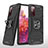 Silikon Hülle Handyhülle und Kunststoff Schutzhülle Hartschalen Tasche mit Magnetisch Fingerring Ständer MQ1 für Samsung Galaxy S20 FE 5G Schwarz