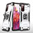 Silikon Hülle Handyhülle und Kunststoff Schutzhülle Hartschalen Tasche mit Magnetisch Fingerring Ständer MQ1 für Samsung Galaxy S20 FE 5G Silber