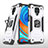 Silikon Hülle Handyhülle und Kunststoff Schutzhülle Hartschalen Tasche mit Magnetisch Fingerring Ständer MQ1 für Xiaomi Poco M2 Pro Silber