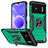 Silikon Hülle Handyhülle und Kunststoff Schutzhülle Hartschalen Tasche mit Magnetisch Fingerring Ständer MQ1 für Xiaomi Poco M4 5G Nachtgrün