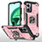 Silikon Hülle Handyhülle und Kunststoff Schutzhülle Hartschalen Tasche mit Magnetisch Fingerring Ständer MQ1 für Xiaomi Redmi 11 Prime 5G Rosegold