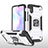 Silikon Hülle Handyhülle und Kunststoff Schutzhülle Hartschalen Tasche mit Magnetisch Fingerring Ständer MQ1 für Xiaomi Redmi 9A Silber