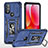 Silikon Hülle Handyhülle und Kunststoff Schutzhülle Hartschalen Tasche mit Magnetisch Fingerring Ständer MQ3 für Motorola Moto G Power (2022) Blau