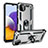 Silikon Hülle Handyhülle und Kunststoff Schutzhülle Hartschalen Tasche mit Magnetisch Fingerring Ständer MQ3 für Samsung Galaxy A22 5G Silber