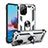 Silikon Hülle Handyhülle und Kunststoff Schutzhülle Hartschalen Tasche mit Magnetisch Fingerring Ständer MQ3 für Xiaomi Redmi Note 10 4G Silber