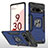 Silikon Hülle Handyhülle und Kunststoff Schutzhülle Hartschalen Tasche mit Magnetisch Fingerring Ständer MQ4 für Google Pixel 6 Pro 5G Blau