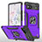 Silikon Hülle Handyhülle und Kunststoff Schutzhülle Hartschalen Tasche mit Magnetisch Fingerring Ständer MQ4 für Google Pixel 6a 5G Violett